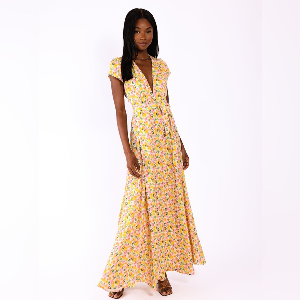 Lovely yellow floral wrap dress
